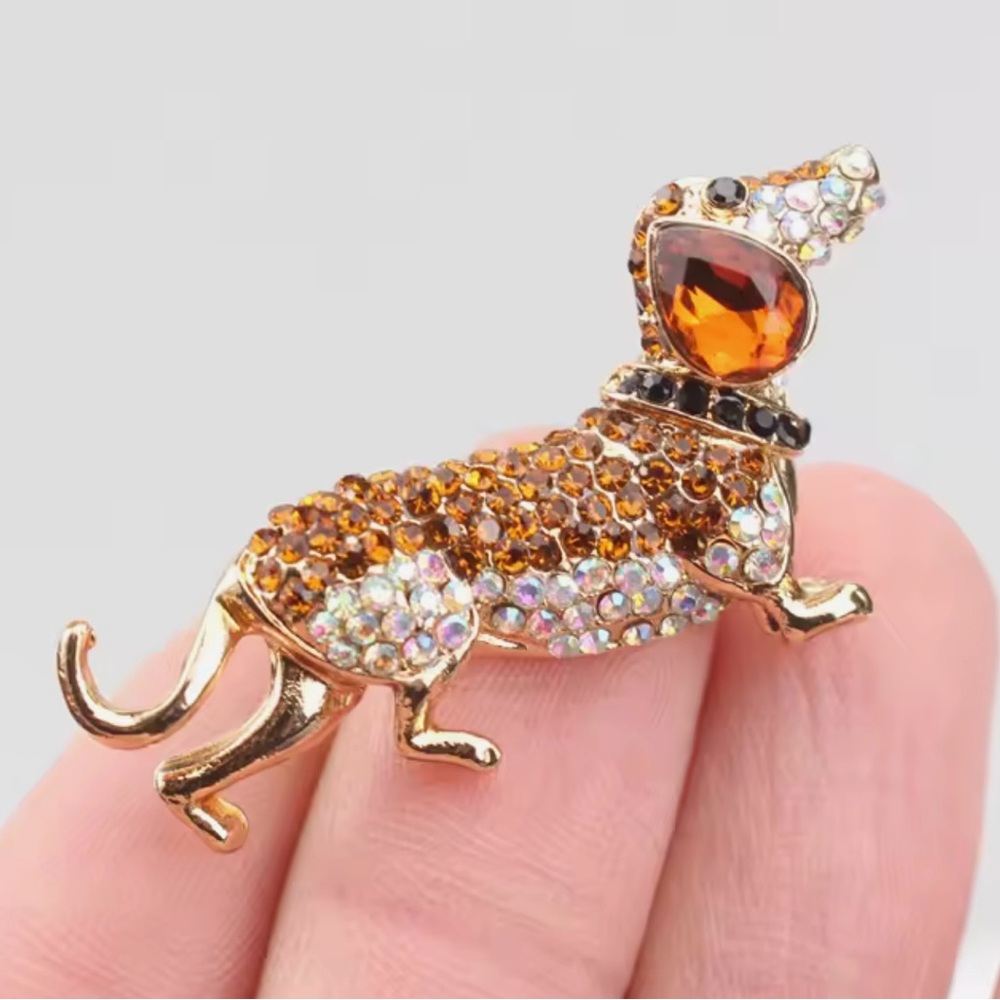 Elegant‎ Gold and Brown Dog Brooch
